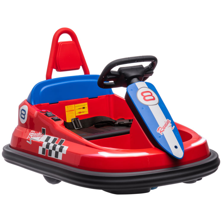 Aosom Toddler Bumper Car, 360 Rotation 6V Kids Electric Ride On Bumper Car With Eva Bumper Edges, Twins Motor, Songs, Horn, Led Lights, Safety Belt For 18 48 Months, Red