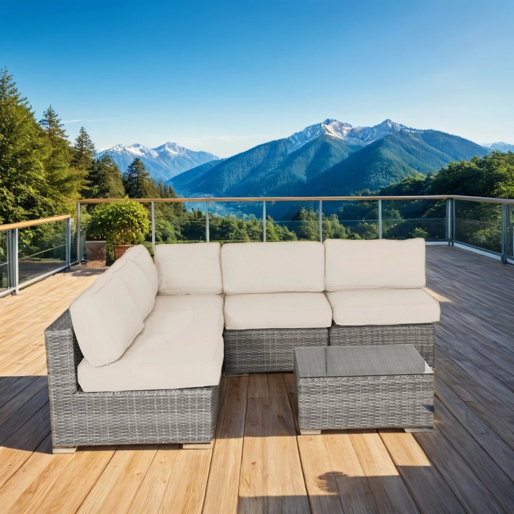 All Weather Rattan 6 Piece Seating Group With Premium Cushions No Assembly Required