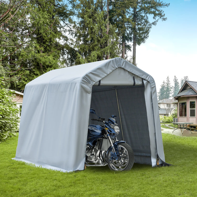 Outsunny 6' X 8' Carport Portable Garage, Heavy Duty Storage Tent, Patio Storage Shelter W Anti Uv Pe Cover And Double Zipper Doors, For Motorcycle Bike Garden Tools, Light Gray