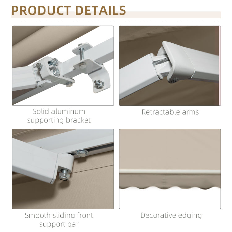 Outsunny 13' X 8' Retractable Awning, Patio Awnings, Sunshade Shelter W Manual Crank Handle, Uv & Water Resistant Fabric And Aluminum Frame For Deck, Balcony, Yard, Beige