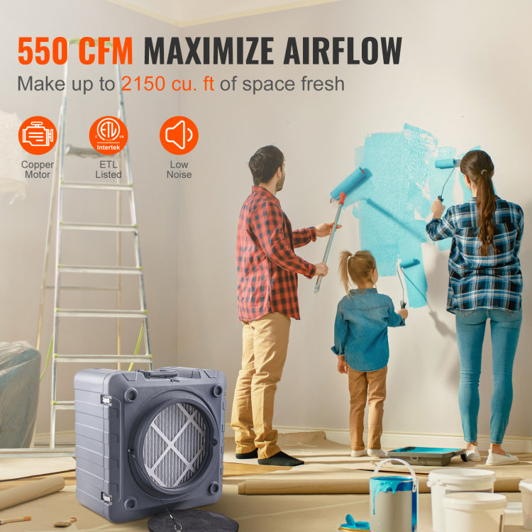 Air Scrubber With 3 Stage Filtration, Stackable Negative Air Machine 550 Cfm, Air Cleaner With Merv10, Carbon, H13 Hepa, For Home, Industrial And Commercial Use