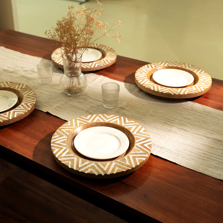 Handcrafted 13" Wood Charger Plate Wooden Dinning Placemat Artisan Wood Tableware