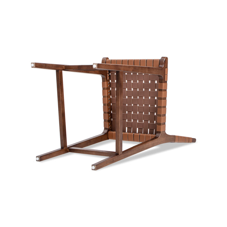 Andre 26" Woven Leather Counter Stool With Back, Pecan Brown Faux Leather