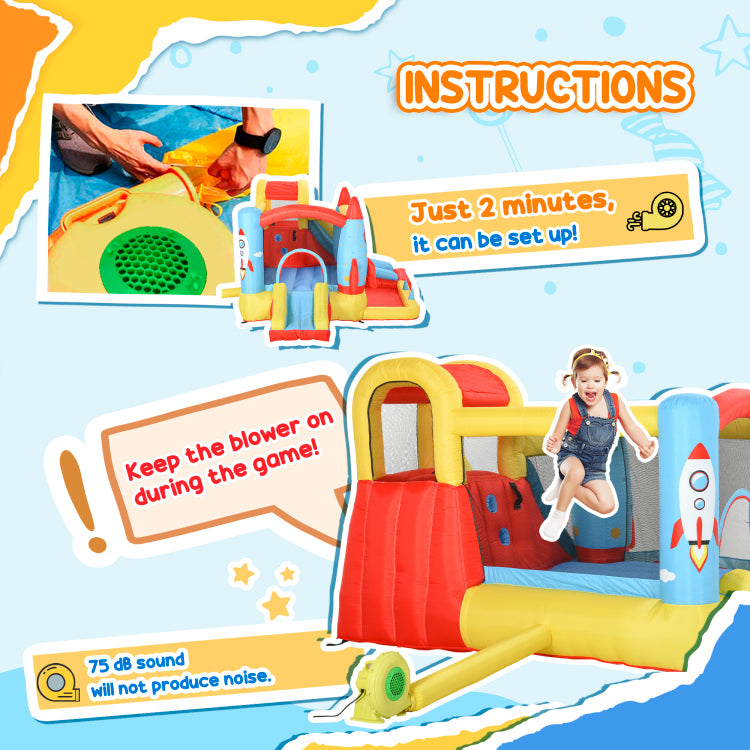 Outsunny Kids Inflatable Water Slide, 4 In 1 Bounce House Jumping Castle With 2 Slides, Climbing Wall, Trampoline, & Water Pool Area, Air Blower