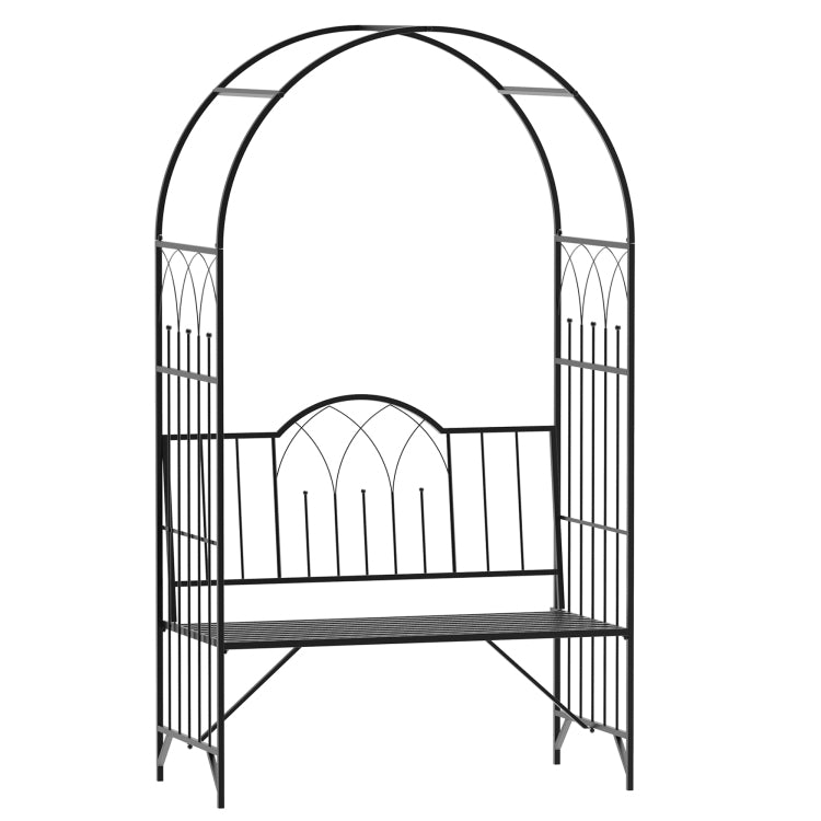 Outsunny Metal Trellis Arbor Arch For Climbing Plants With Garden Bench, Grow Grapes & Vines, Patio Decor & 2 Person Outdoor Interlacing Decorative Seating With Tips, 484 Lbs. Weight Capacity, Black