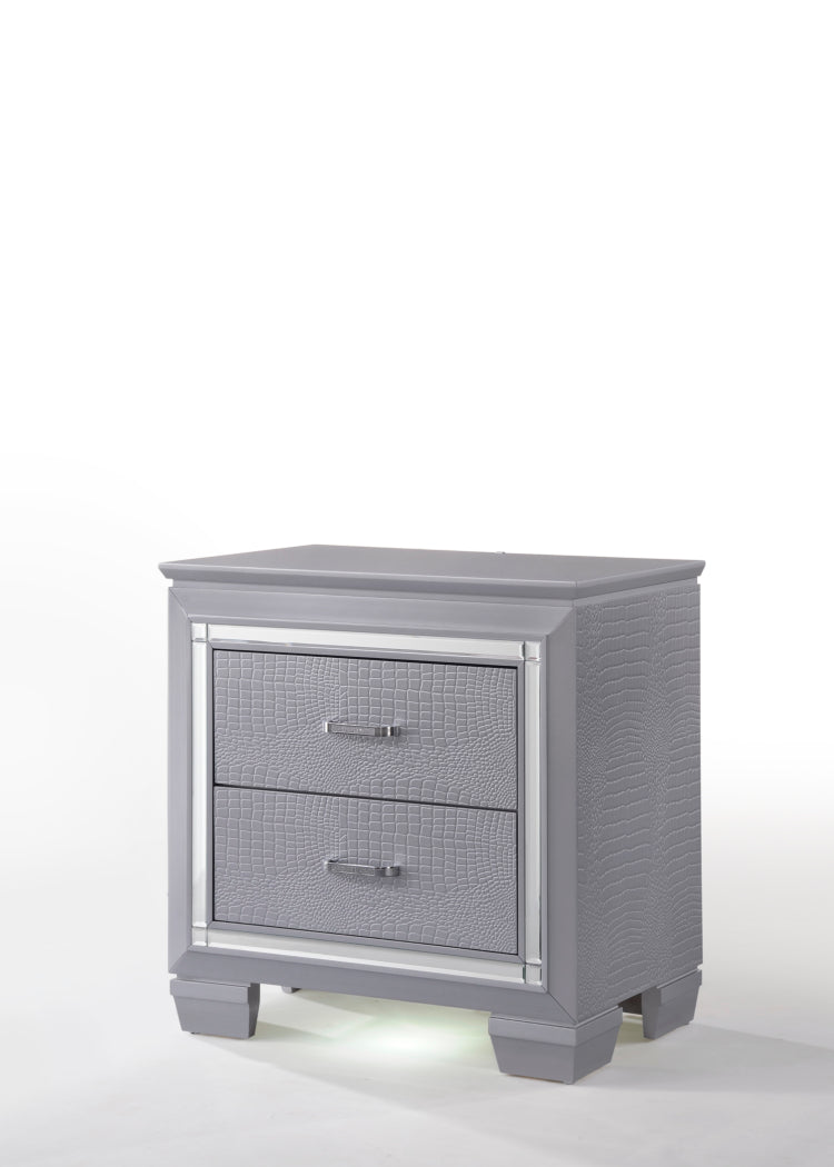 1Pc Modern Two Drawer Led Lights Beveled Mirror Accents Chrome Finish Hardware Faux Crystal Accent Silver Finish