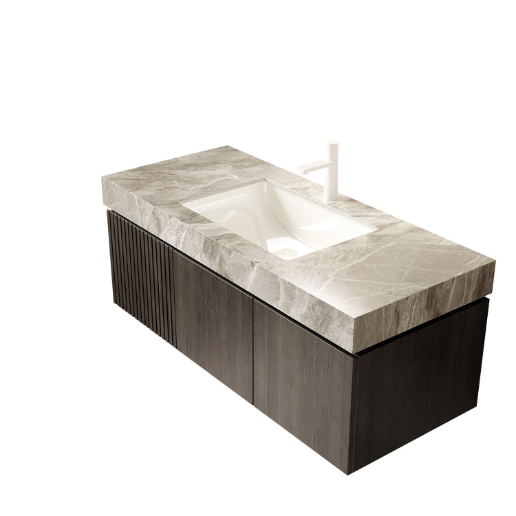 48" Muri Light Gray Sintered Stone Countertop And Undermount Ceramic Basin With One Standard Pre Drilled Faucet Hole, No Cabinet, No Faucet And Sink Cover