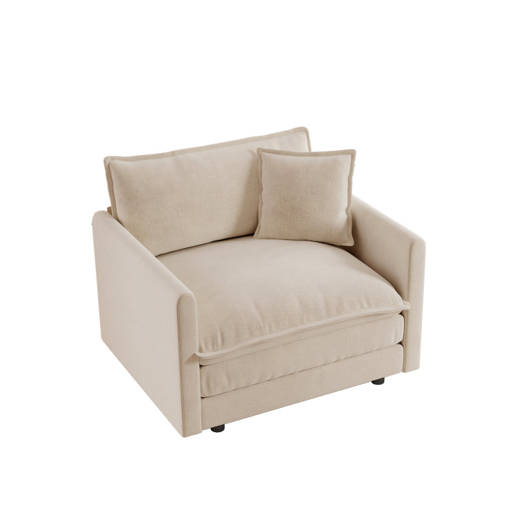 Comfy Deep Single Seat Sofa Upholstered Reading Armchair Living Room Chair Light Coffee Chenille Fabric , 1 Toss Pillow