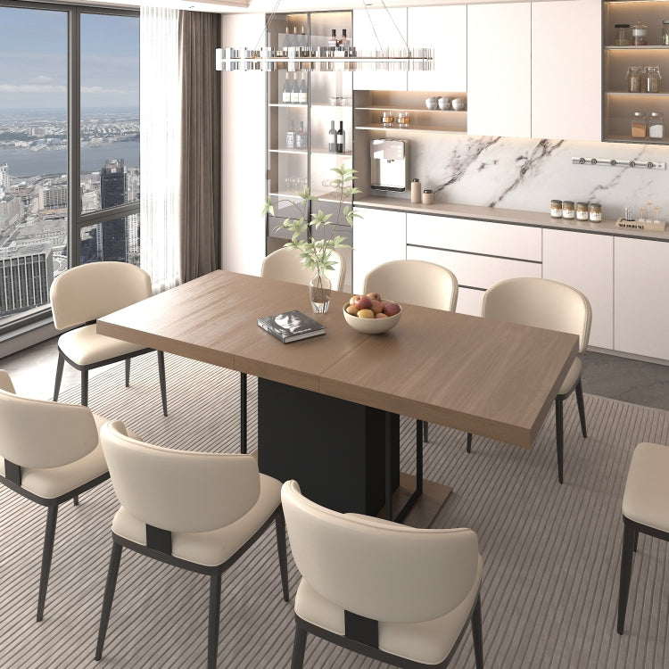 Rectangle Extendable Dining Table For 6 10 People Aged Effect Wood And Black 160 200 Cm