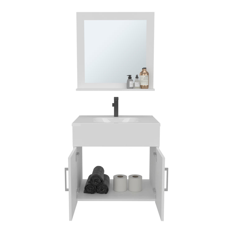 Blake Bathroom Mirror Cabinet With Two Interior Shelves, Wall Mounted Storage White