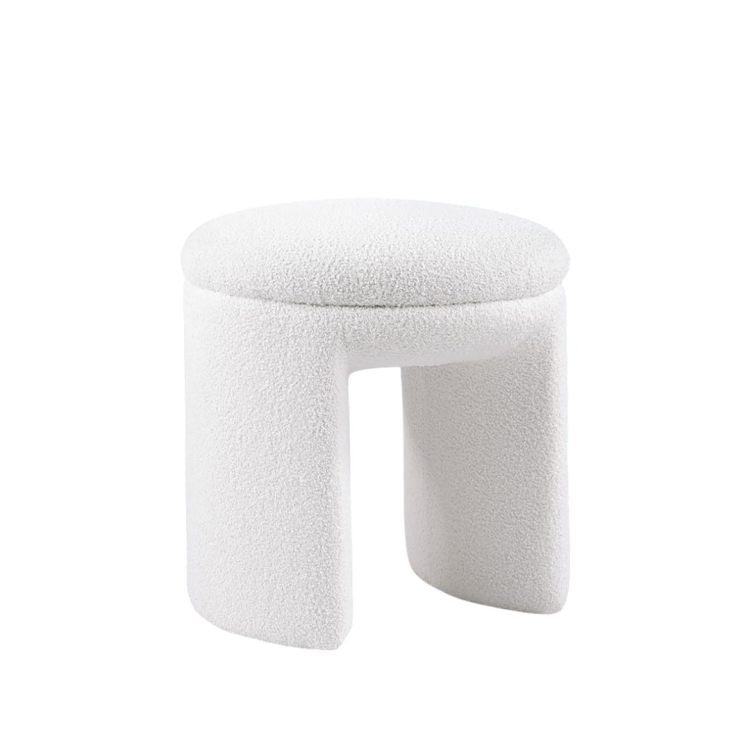 Contemporary Style Teddy Fabric Round Top 1Pc Accent Stool Bench Design White Finish Primary Living Room