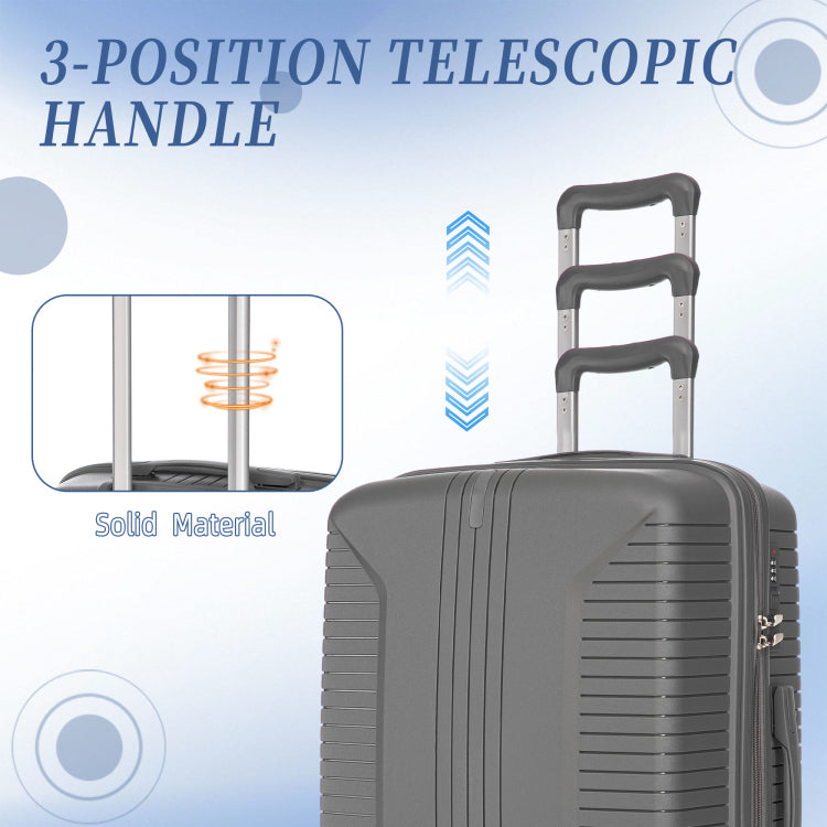 20" 24" 28" 3 Pcs Set In Pp Spinner Wheel Luggage, Carry On Suitcase, Matching Color, Combination Lock Silver Grey