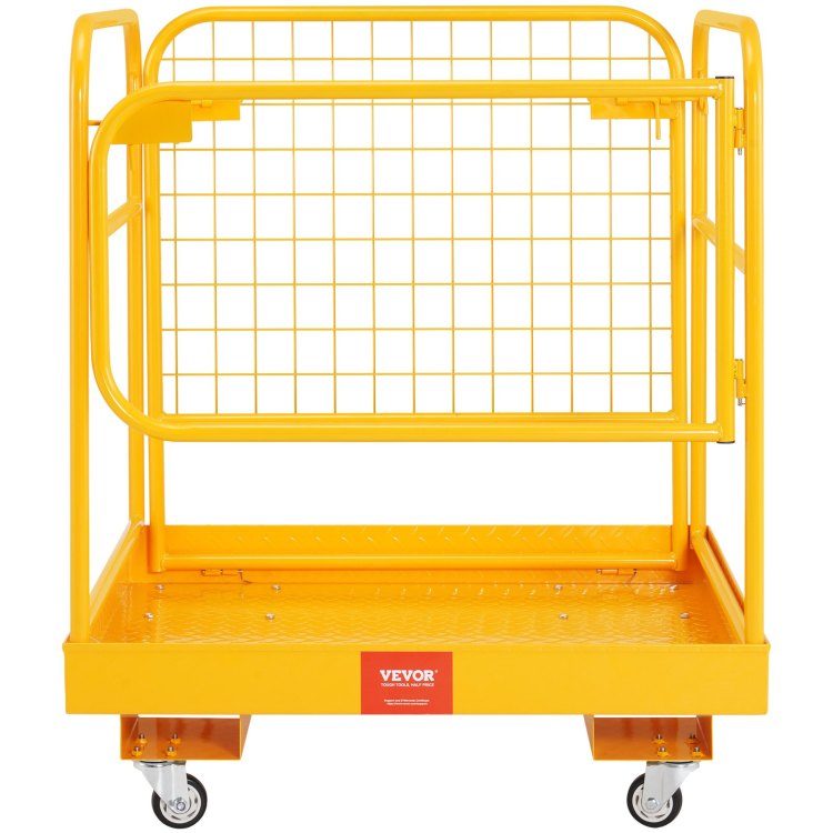 Forklift Safety Cage, 1200 Lbs Load Capacity, 36 X 36 Inches Folding Forklift Work Platform With Lockable Swivel Wheels, Drain Hole & Device Chain, Holds 1 To 2 Adults, Perfect For Aerial Work