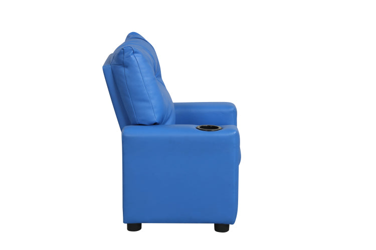 Perline 23"W Blue Pu Leather Kids Recliner Chair With Cupholder