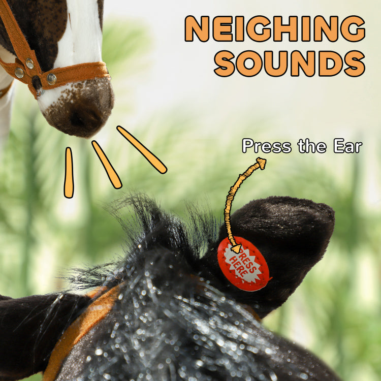 Qaba Ride On Horse For Toddlers 3 8 Years Old, Riding Horse With Neighing Sound, Stuffed Animal Horse Toy For Kids With Padding, Brown