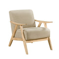 Modern Home Furniture Light Brown Fabric Upholstered 1Pc Accent Chair Cushion Back And Seat Natural Finish Solid Rubber Wood Furniture