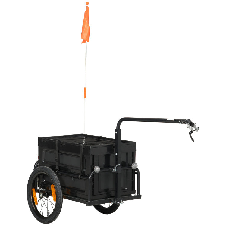 Aosom Bike Cargo Trailer, Bicycle Trailer Wagon Cart With Removable Storage Box, Quick Release 16" Wheels And Safe Reflectors, Galvanized Bottom
