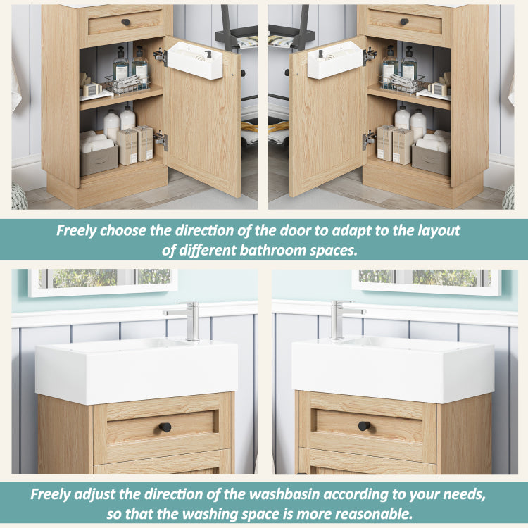 18.5" Bathroom Vanity With Reversible Resin Sink, Mdf Cabinet With Adjustable Shelf And Elegant Zinc Alloy Handles, Wood Grain Melamine Finish, Reversible Door, Rustic Style For Small Spaces