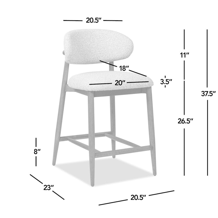 Locke 26.5" Modern Upholstered Counter Stool With Wood Frame, Salt & Pepper Boucle