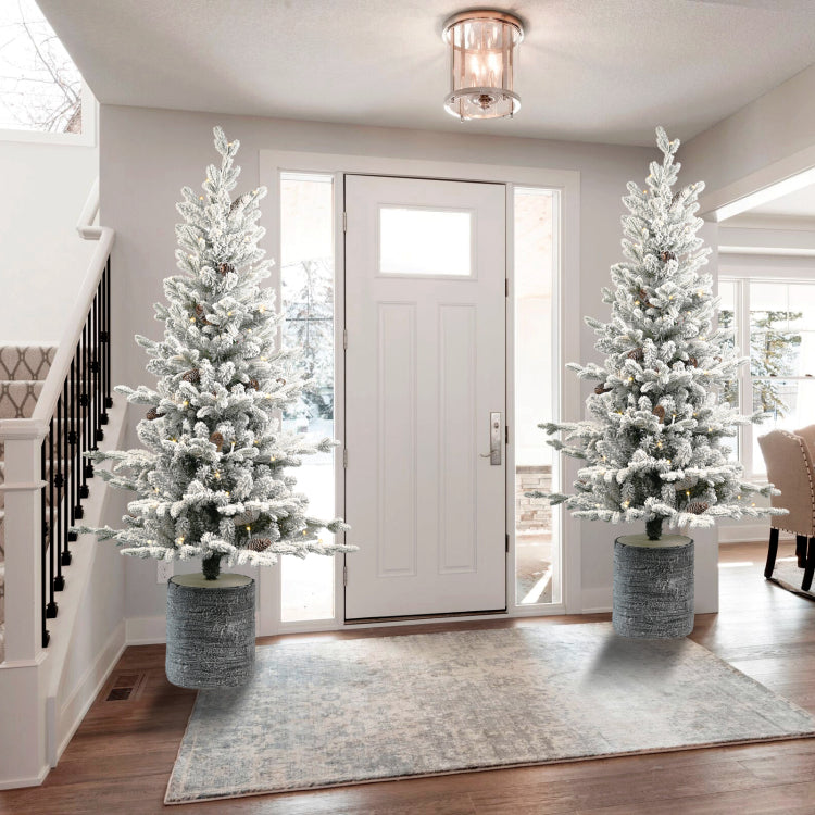 3Ft Flocked Christmas Tree With Pot Base, 70 Warm White Led Lights, 365 Tips, Pe Pvc Branches With 7 Pine Cones Small Prelit Holiday Tree For Tabletop, Entryway, Or Home Decor