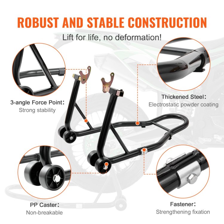 Motorcycle Stand Lift, 850Lbs Front Rear Combo Stand Lift Stand, Front And Rear Wheel Fork Stand, U L Fork Swingarm Spool, Compatible With Most Yamaha Honda Kawasaki Suzuki Motorcycles, Black