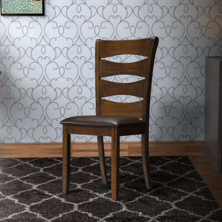 Transitional Ladder Back Side Chair With Fabric Seat, Set Of 2, Brown