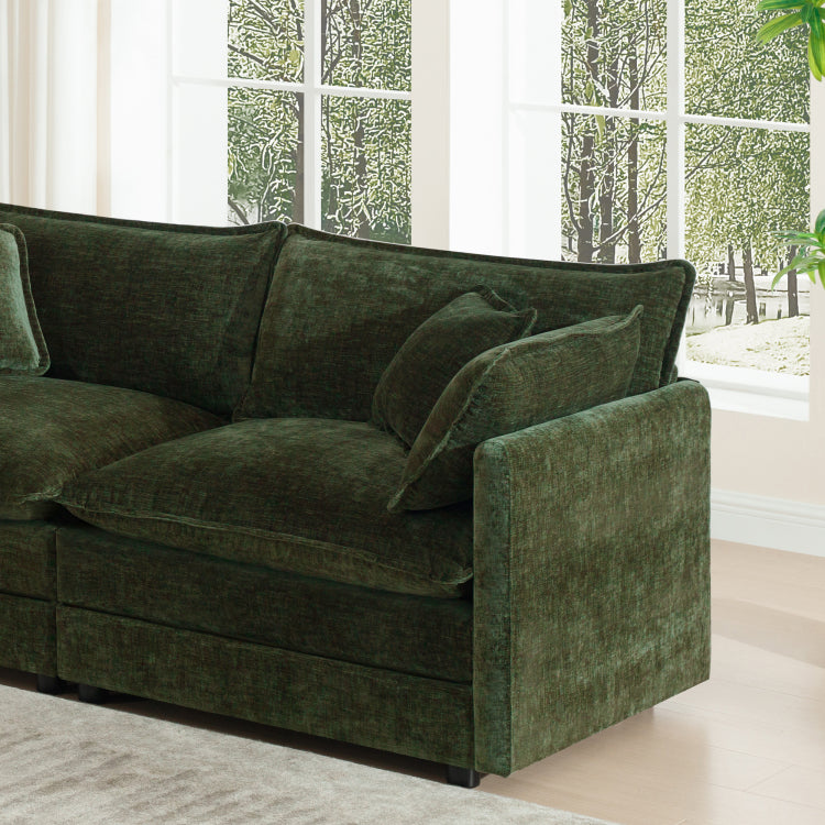 Comfy Deep Single Seat Sofa Upholstered Reading Armchair Living Room Chair Green Chenille Fabric , 1 Toss Pillow