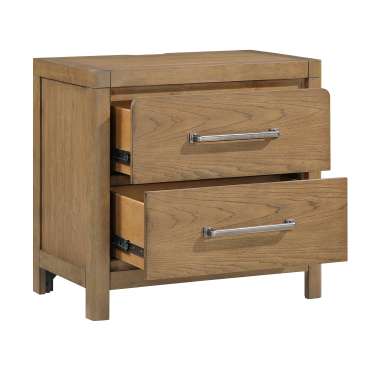 Light Brown Finish 2 Drawer Nightstand With Power Outlets Usb Ports Modern Bedroom Furniture 1Pc Bedside Table