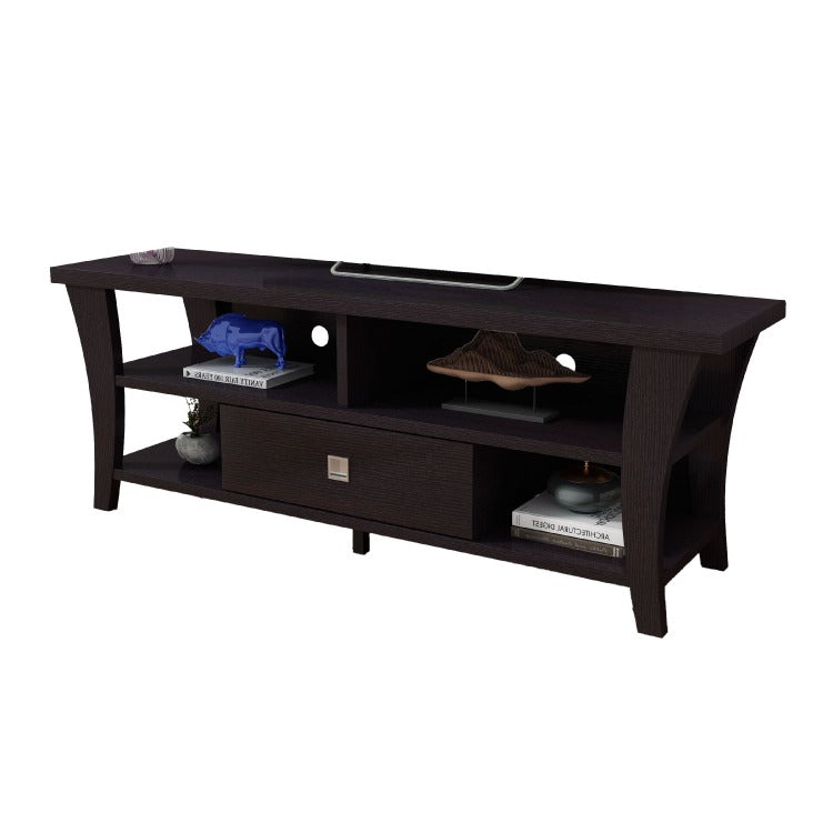 Tv Stand Media Cabinet, Curved Wood Legs W 4 Shelves, 60 Inch, Brown