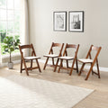 Upholstered Folding Chair, Space Saving, Easy To Carry, 4Pcs, Walnut Shelf Beige Cushion,Dining Room