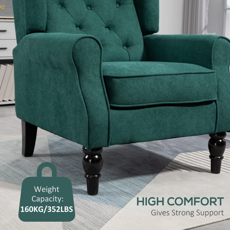 Homcom Button Tufted Accent Chair With High Wingback, Rounded Cushioned Armrests And Thick Padded Seat, Dark Green