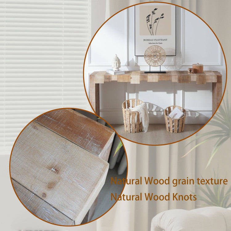 Modern Rustic Console Table 71" Entryway Table With Sculpted Block Design Narrow Sofa Table For Hallway, Living Room, Or Foyer