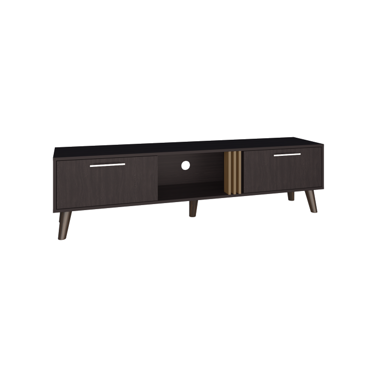 Vance 63" Wide Tv Stand With Two Pull Down Cabinets, Two Shelves, Cable Management , Living Room, Tv Room Black Wengue Light Oak