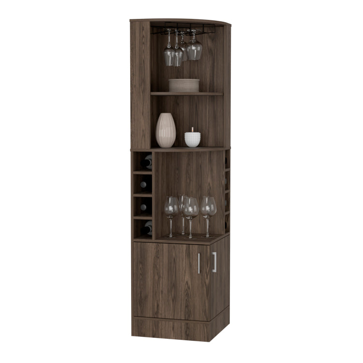 Corner Bar Cabinet, Two External Shelves, Dark Walnut