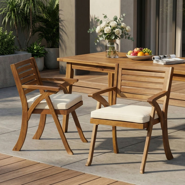 Outdoor Hermosa Kd Wood Dining Chair With Cushions Set Of 2