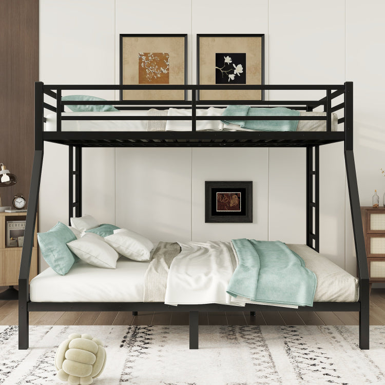 Metal Queen Over King Bunk Bed For Teens And Adults,Space Saving Noise Reduced No Box Spring Needed, Black