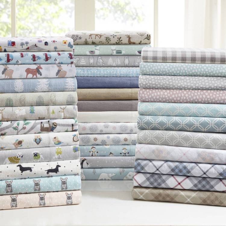 4 Pcs Full Printed Sheet Set Gray Herringbone Check
