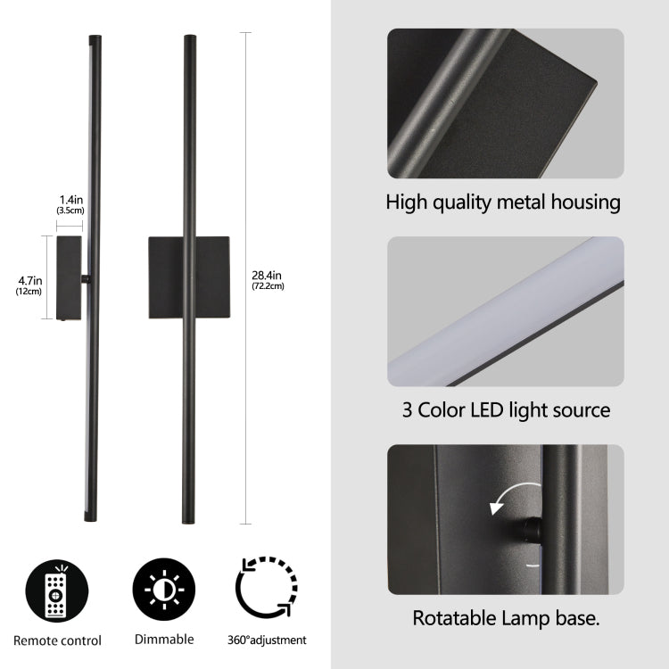 28" 2 Pack Modern Led Wall Sconce, Minimalist Indoor Wall Light Fixtures, Black Matte Finish For Living Room, Bedroom, Hallway, Hotel, And Home Decor