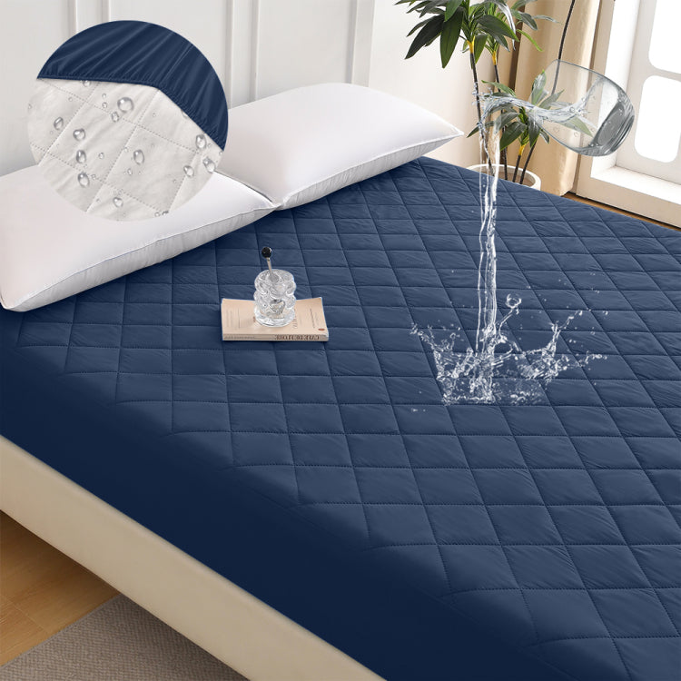 Diamond Patterned Ultrasonic Waterproof Quilted Fitted Sheet, Navy Blue, King Size