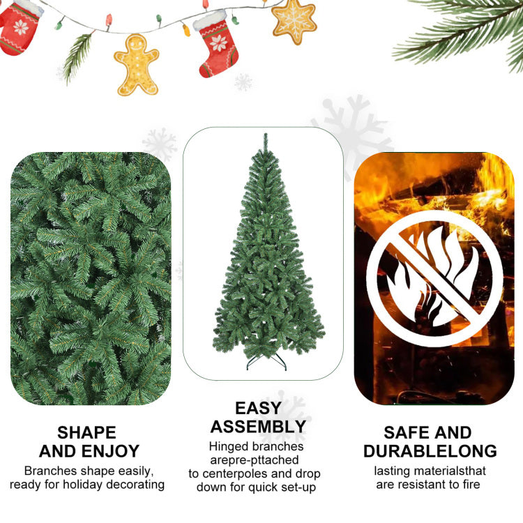 8Ft Artificial Christmas Tree With 1136 Pvc Tips, Hinged Structure & Metal Stand Full Green Holiday Tree For Office, Apartment, Or Party Decoration