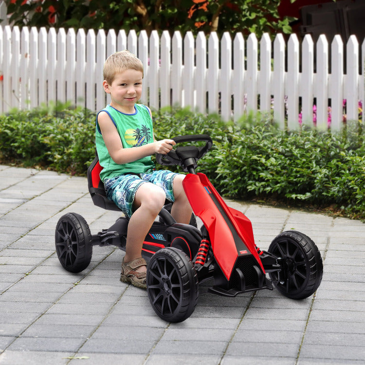 Aosom Kids Pedal Go Kart, Outdoor Ride On Toy With Adjustable Seat, Swing Axle, Handbrake, 4 Non Slip Eva Wheels For Boys And Girls Aged 3 8 Years Old, Red