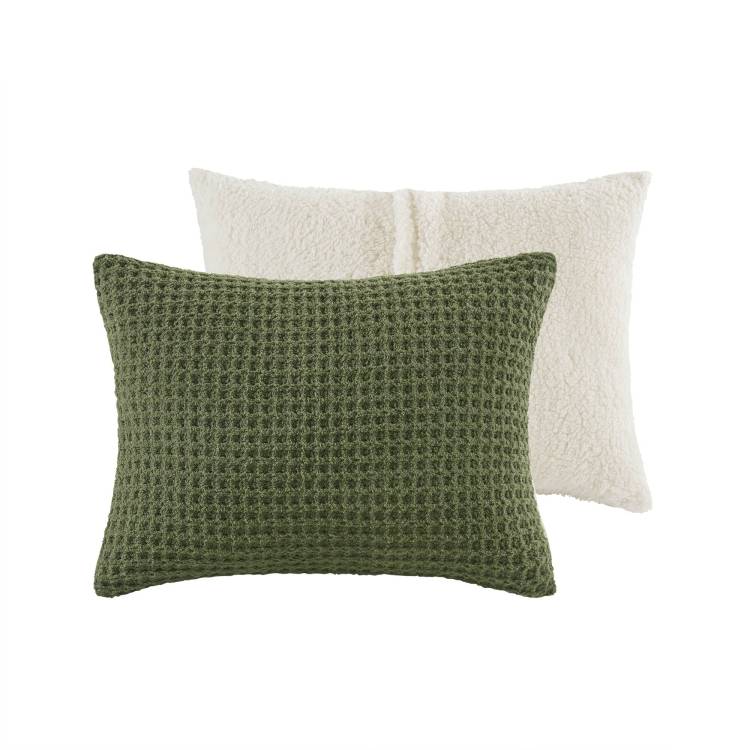 3 Pieces King Cal King Waffle Knit Chenille Comforter Set,Olive