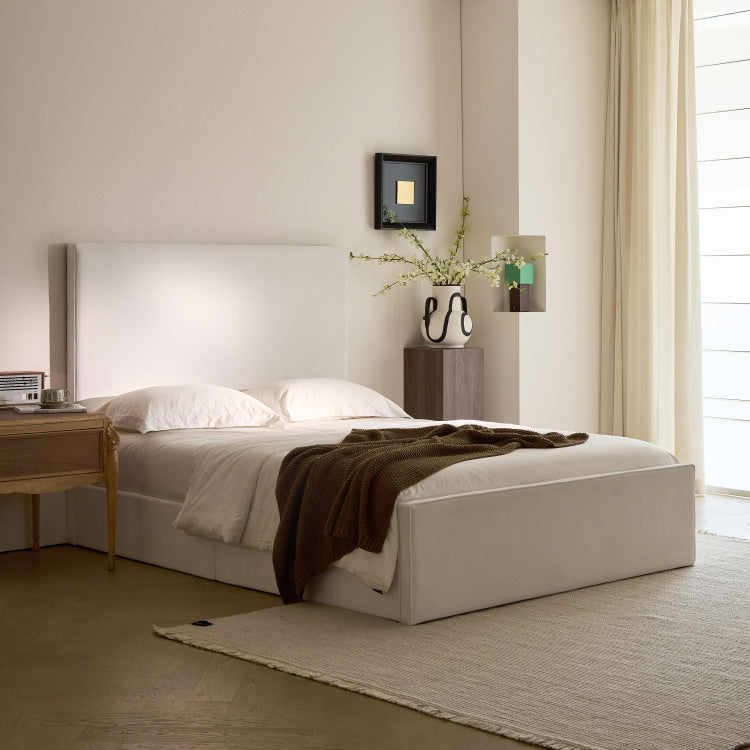 Lucas Tall Headboard Upholstered Bed 52" High Headboard Elegant Simplicity No Box Spring Needed Easy Assembly Queen Coconut Micro Suede