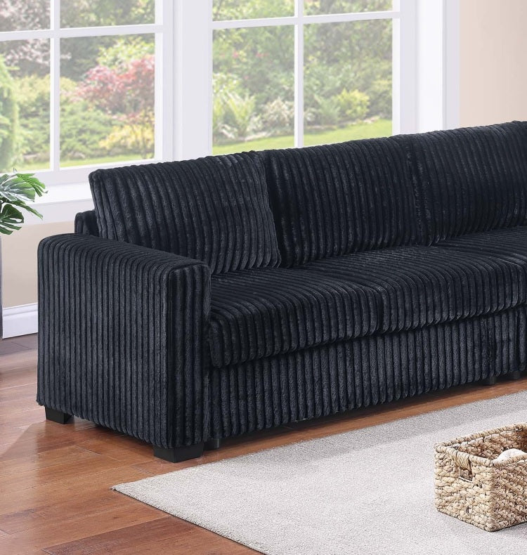 Modern Style L Shape 4Pc Sectional Set Reversible Loveseat Usb Ports Cup Holder Armless Chair Plastic Legs Corduroy Upholstered Black Finish Primary Living Room