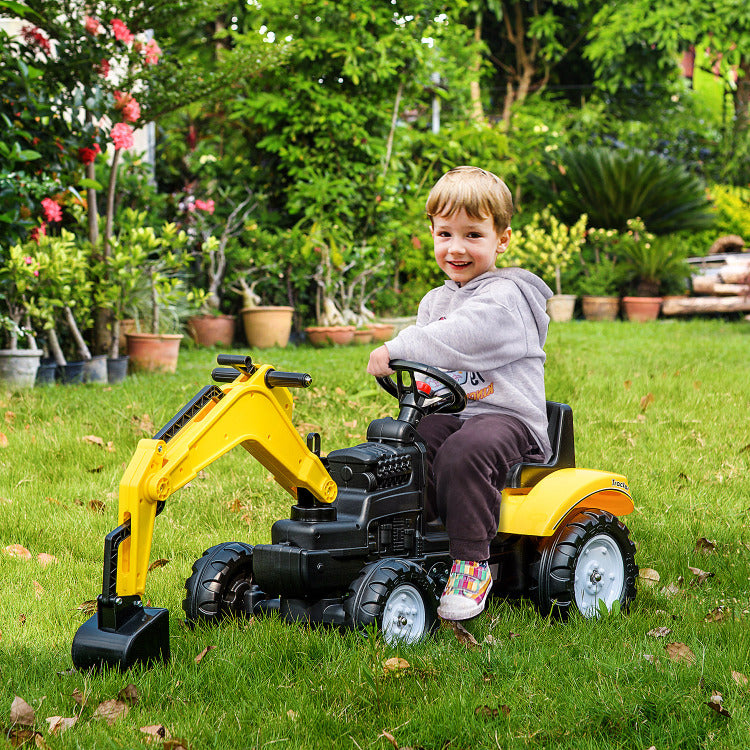 Aosom Kids Ride On Excavator, Pedal Digger, Construction Truck With Horn For Kids And Toddlers 3 , Yellow