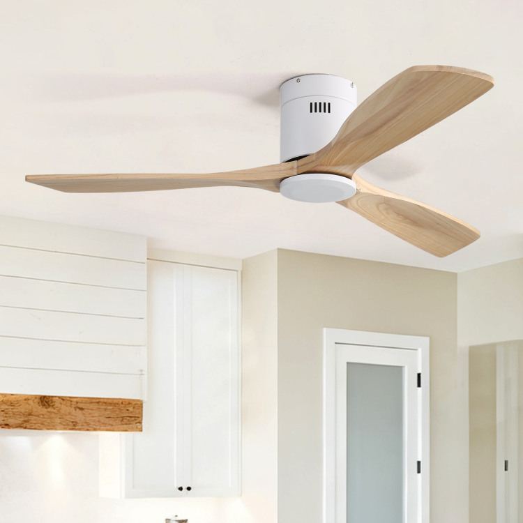 52 Inch Wooden With 3 Solid Wood Blades Remote Control Reversible Dc Motor Witout Light