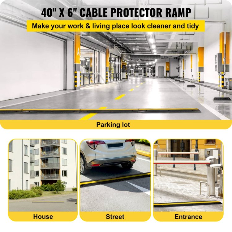 4 Pack Of 1 Channel Rubber Cable Protector Ramps Heavy Duty 22046Lbs Load Capacity Cable Wire Cord Cover Ramp Speed Bump Driveway Hose Cable Ramp Protective Cover