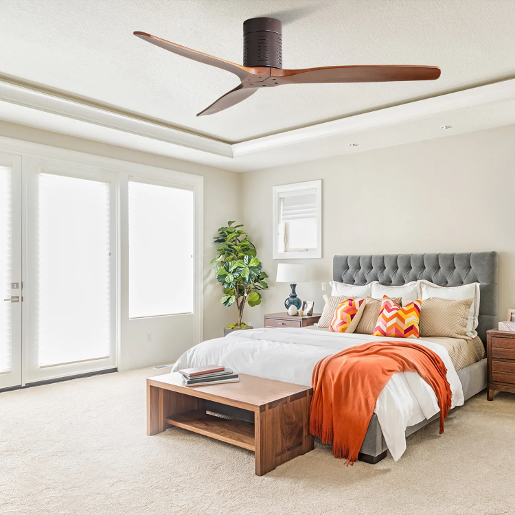 52 Inch Flush Mount With Remote Control, 3 Reversible Wood Blades Noiseless Dc Motor Without Light