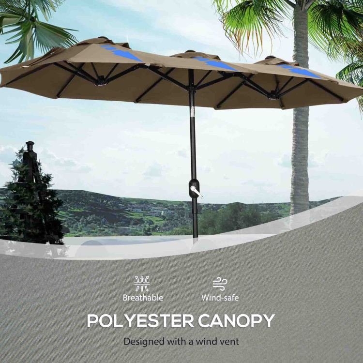 Outsunny Double Sided Patio Umbrella 9.5' Large Outdoor Market Umbrella With Push Button Tilt And Crank, 3 Air Vents And 12 Ribs, For Garden, Deck, Pool, Gray
