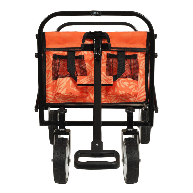 Minimeetall Colorful Collapsible Foldable Wagon Cart With Strapping System, Beach Wagon ,Utility Wagon Grocery Cart Camping Shopping Sports Gardeing Fishing Supports 225Lbs,Orange Leaf